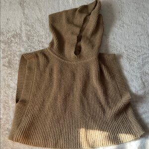 Sleeveless Hooded Knit Pullover in Camel